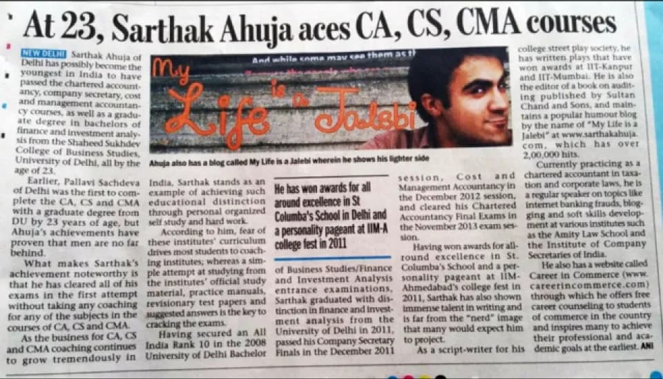 At 23, Sarthak Ahuja aces CA, CS, CMA courses